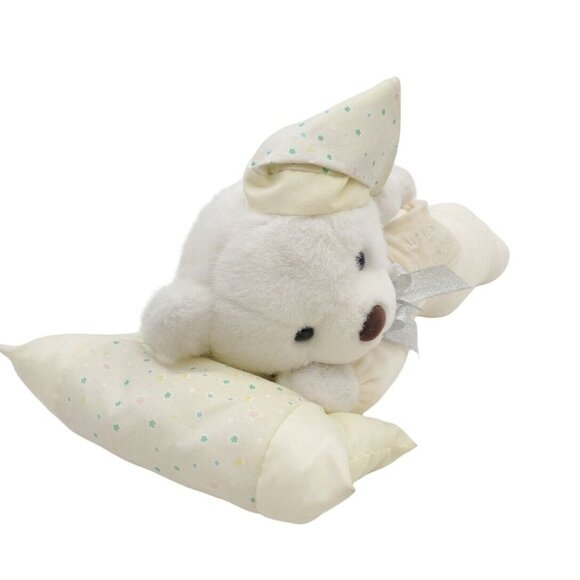 Ganz Sleeping Prayer Bear Yellow Pillow Plush EA7182 TALKS Sleeper Cap RARE Baby - Picture 3 of 13